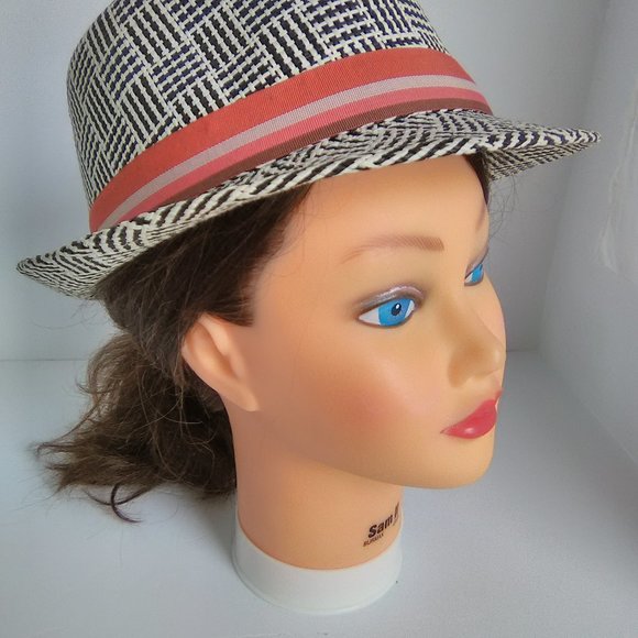 Women's Straw Hat Color Black/White Plaid Size Medium/56 - Picture 4 of 5
